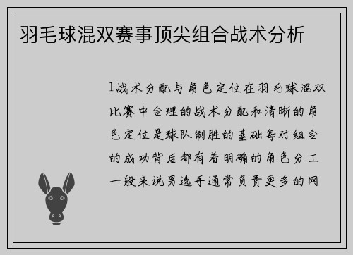 羽毛球混双赛事顶尖组合战术分析